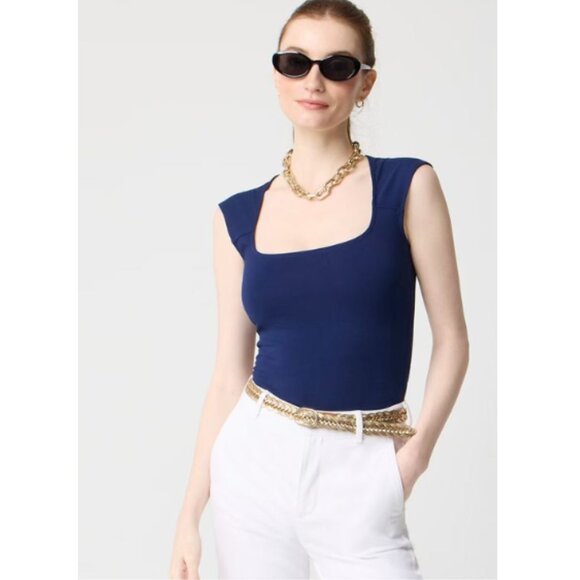 J. Crew Factory Cap-sleeve Stretch Squareneck Tank Top NWT in Navy XL - Picture 1 of 8